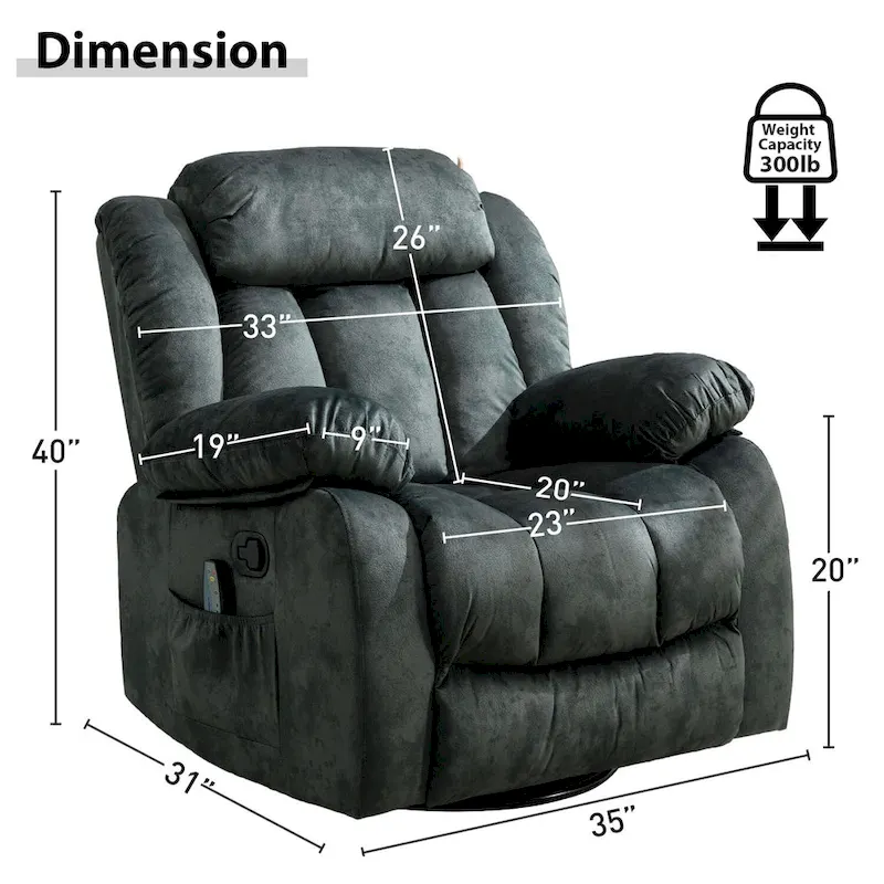 360 Rotatable Swing Manual Massage Rocker Recliner With Heat And Vibration