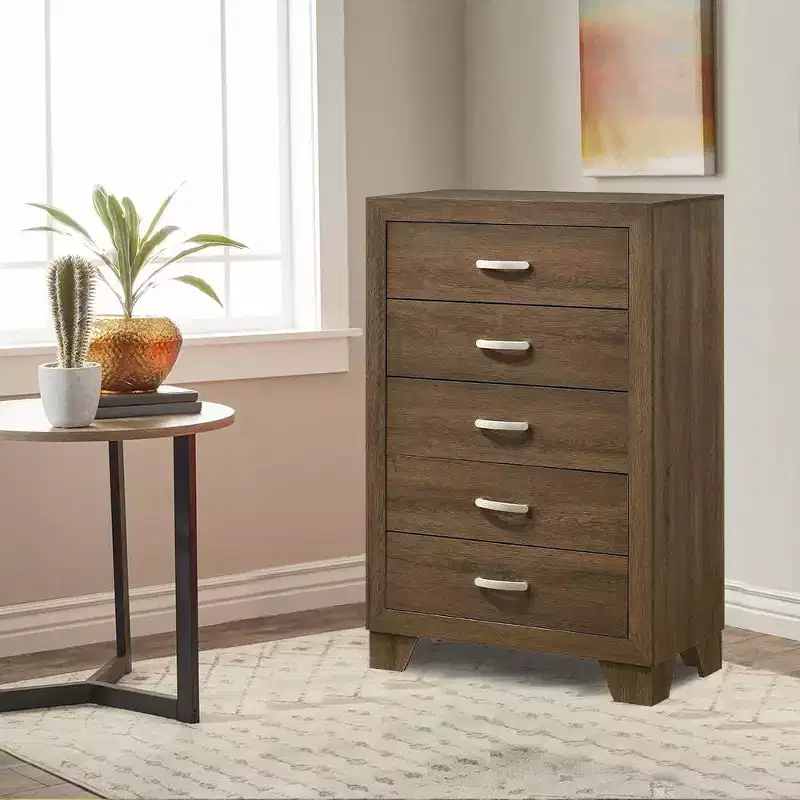 32" Miquell Chest Oak - Acme Furniture: Transitional 5-Drawer Storage, Space-Saving Design