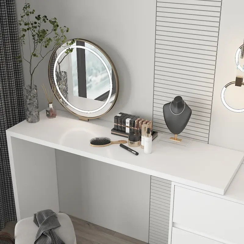 Timechee Home Rotating Dresser and Desk 6 Drawer Dresser Vanity Makeup