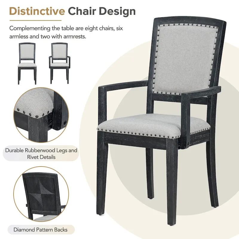 Brown Extendable Dining Table with 8 Upholstered Chairs