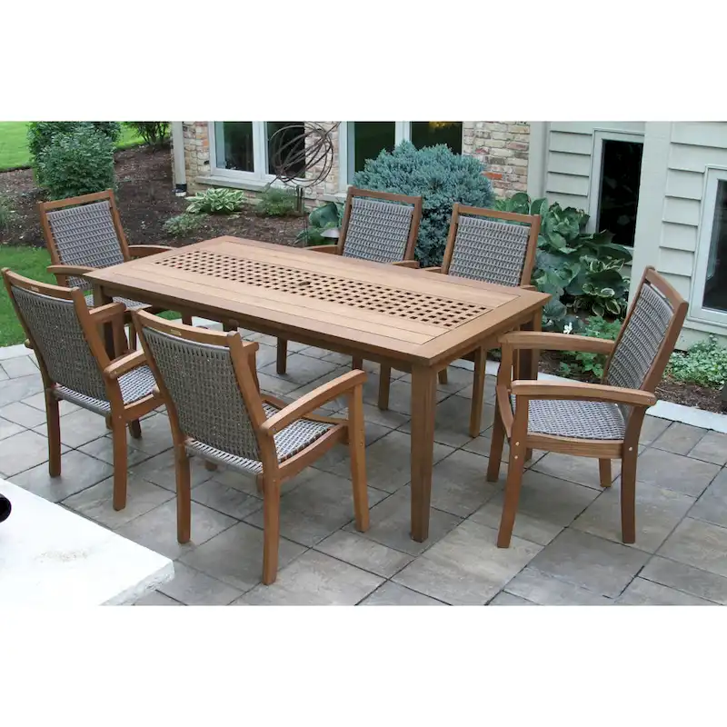 Eilaf 7 pc. Checkerboard Dining Set with Stacking Wicker Chairs