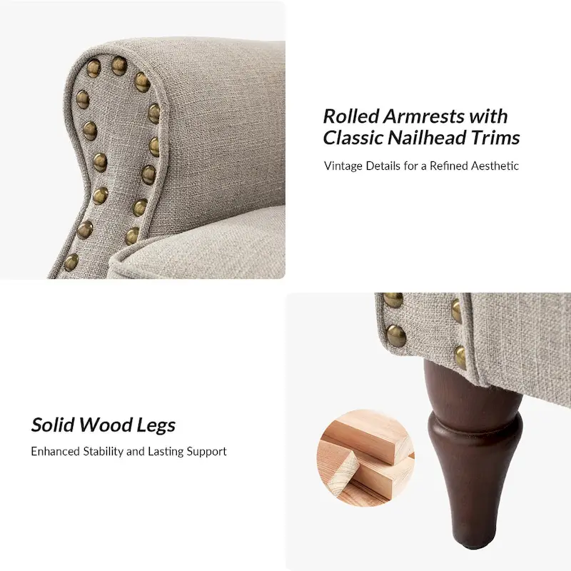 Nyctelius Upholstered Comfy Accent chair with Turned Wooden Legs and Nailhead Trim Set of 2 by HULALA HOME