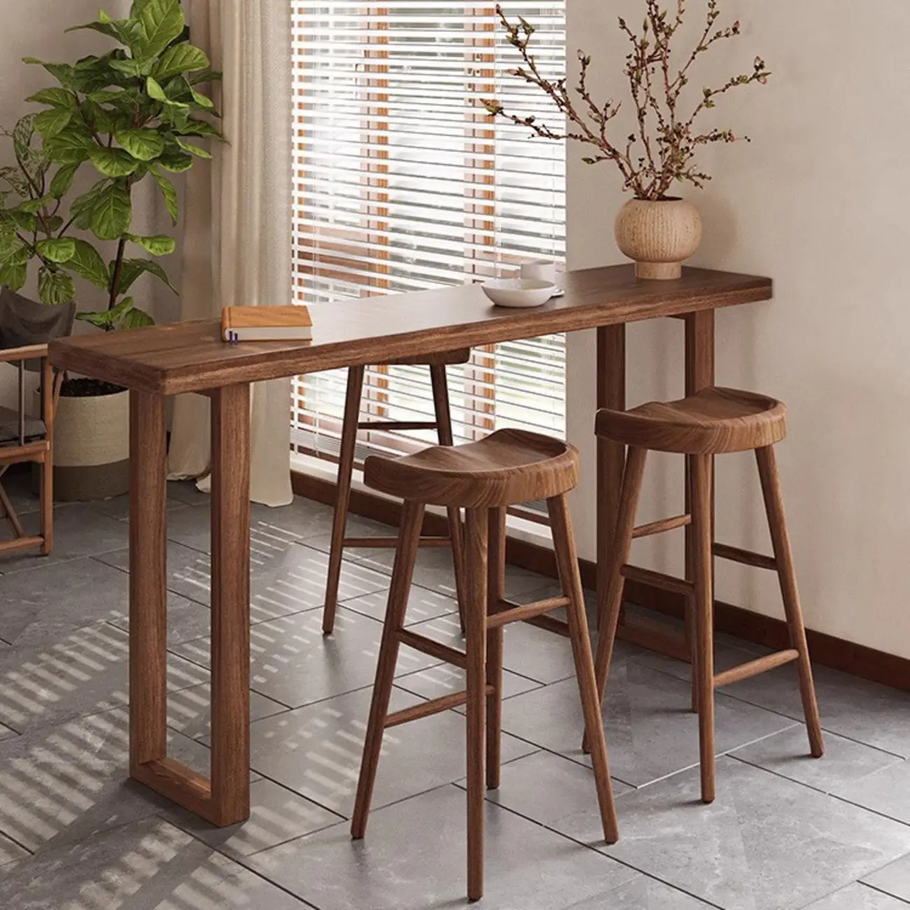 Wooden Backless Bar Set with Footrests & Sled Base