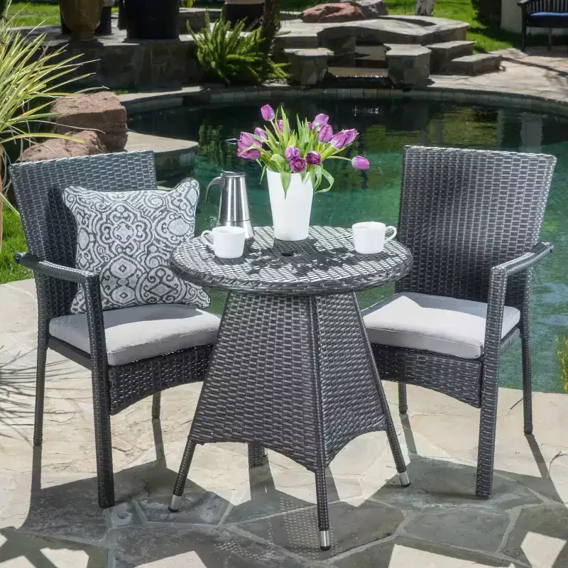Christopher Knight Home Georgina Outdoor Wicker 3 Piece Bistro Set with Cushion