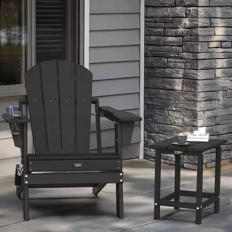 VINGLI Outdoor Side Table, HDPE All-Weather Poly Lumber Patio Side Table End Tables for Porch Backyard Poolside (Black)