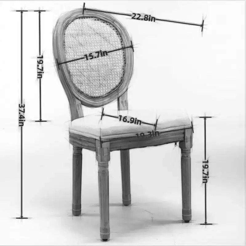 Set of 2 French Style Dining Chairs Upholstered Chairs Accent Chairs Armless Chairs with Rattan Back/Upholstered Back, Natural+Beige/Gray-ModernLuxe