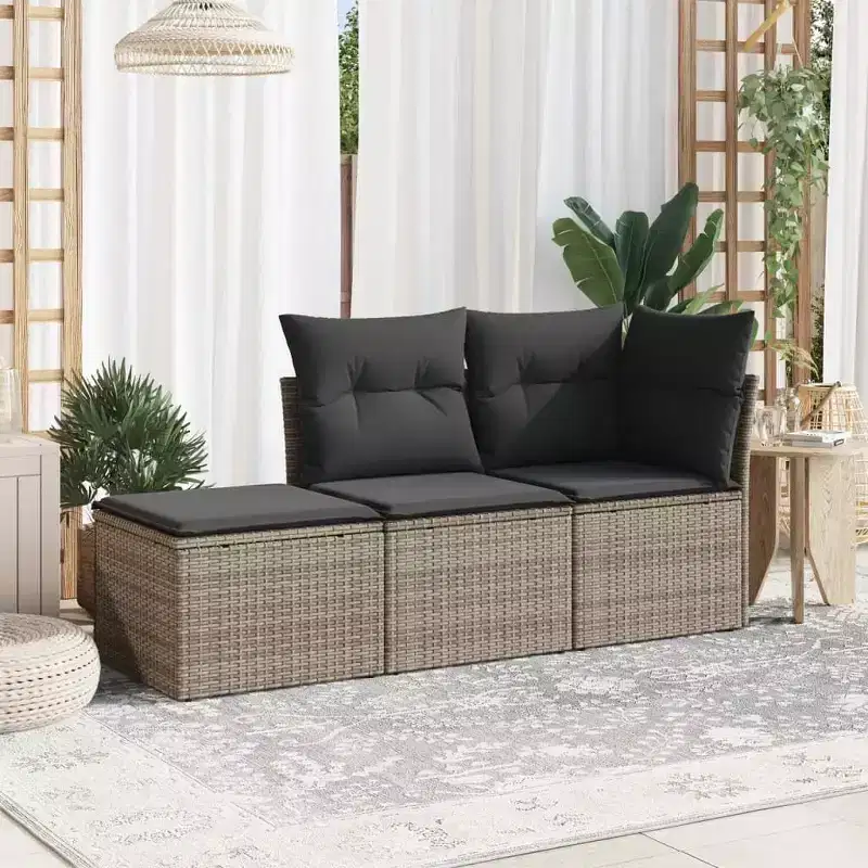 vidaXL 3 Piece Patio Sofa Set with Cushions Poly Rattan