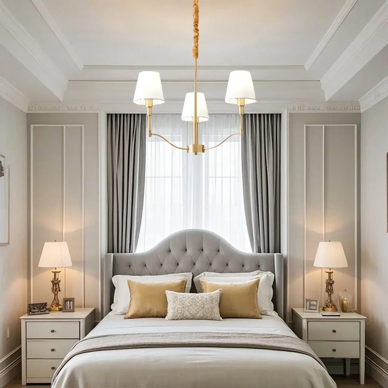 Modern 3-Light White Chandelier with Fabric Shades