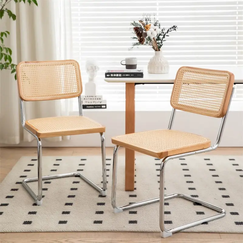 Dining Chairs,Velvet Rattan Side Accent Chairs with Chrome Legs,2 PCS