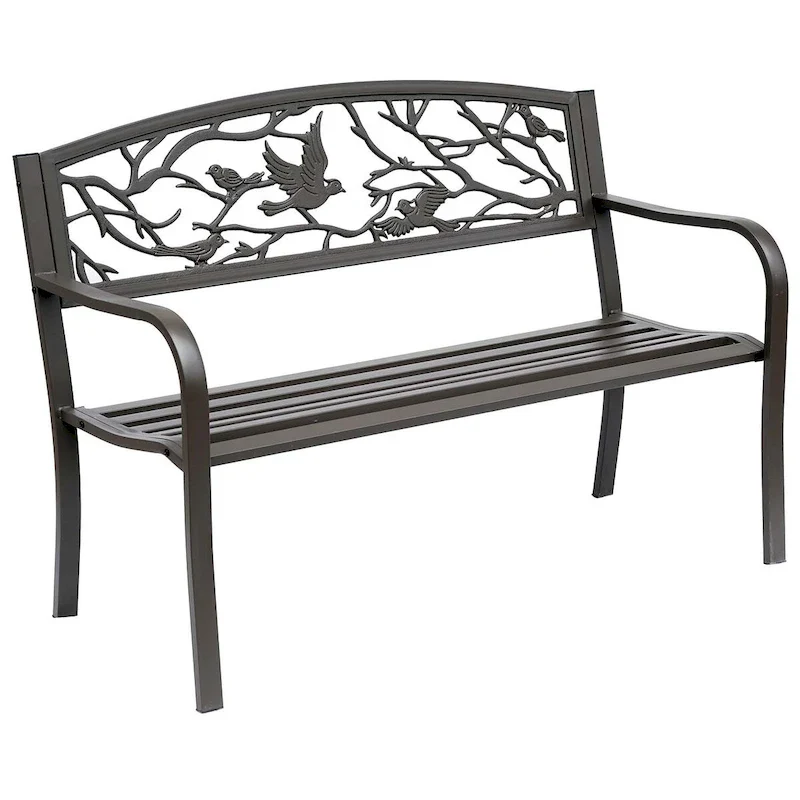 Outsunny 50  Garden Bench, Outdoor Patio Bench with Animal Pattern, Cast Steel Metal Bench