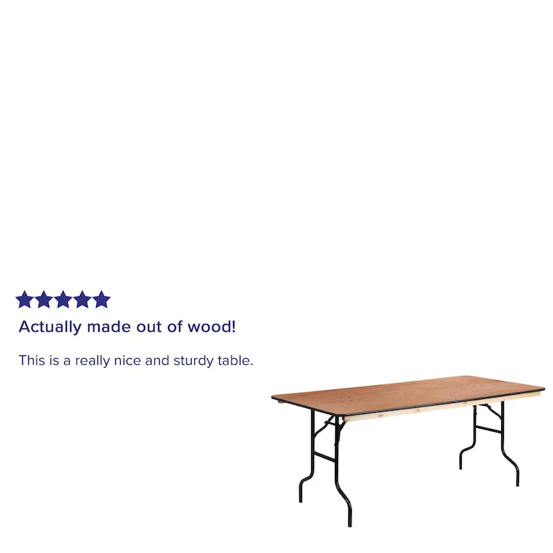 6-Foot Rectangular Wood Folding Table