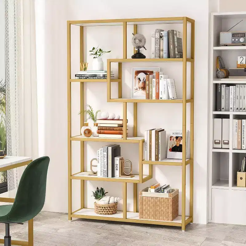 LITTLE TREE 70.86" 5 Tier Etagere Bookcase White/Gold