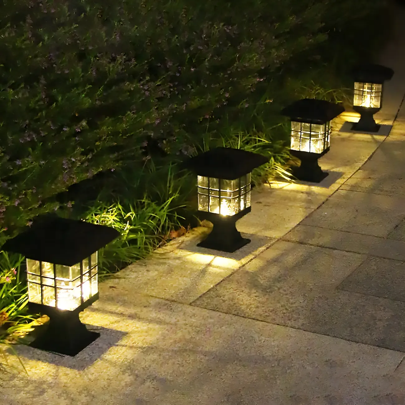 Black Clear Rectangle Solar Outdoor Post Lights