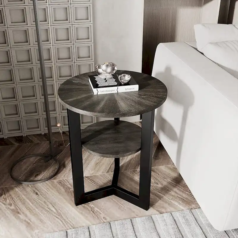 End Table Solid Wood 2-Tier Circle Side Table Nightstand - 19'3 x 24