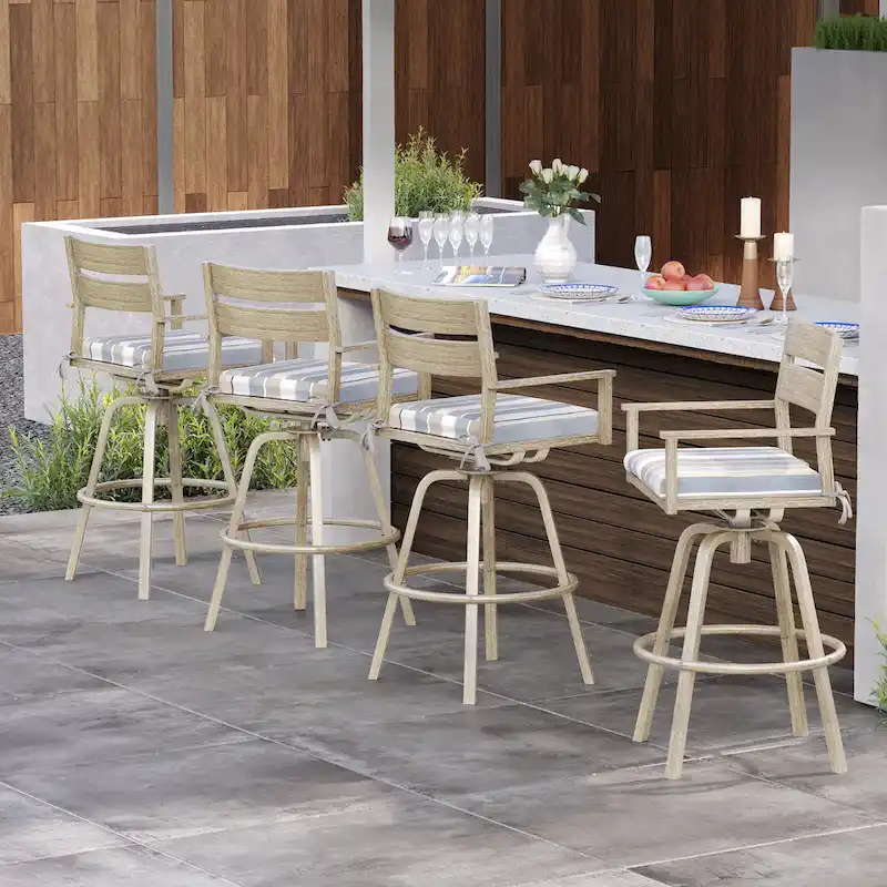 Outdoor Aluminum Patio Bar Stools Swivel Chairs with Cushions - N/A