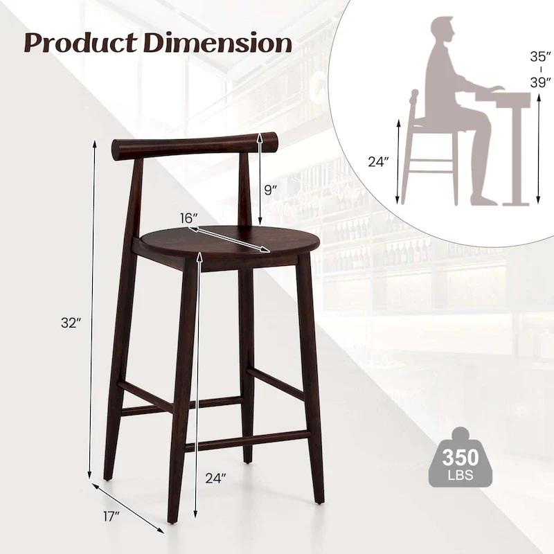 Costway Bar Chair Counter Height Stools Set of 2/4 with Acacia Wood