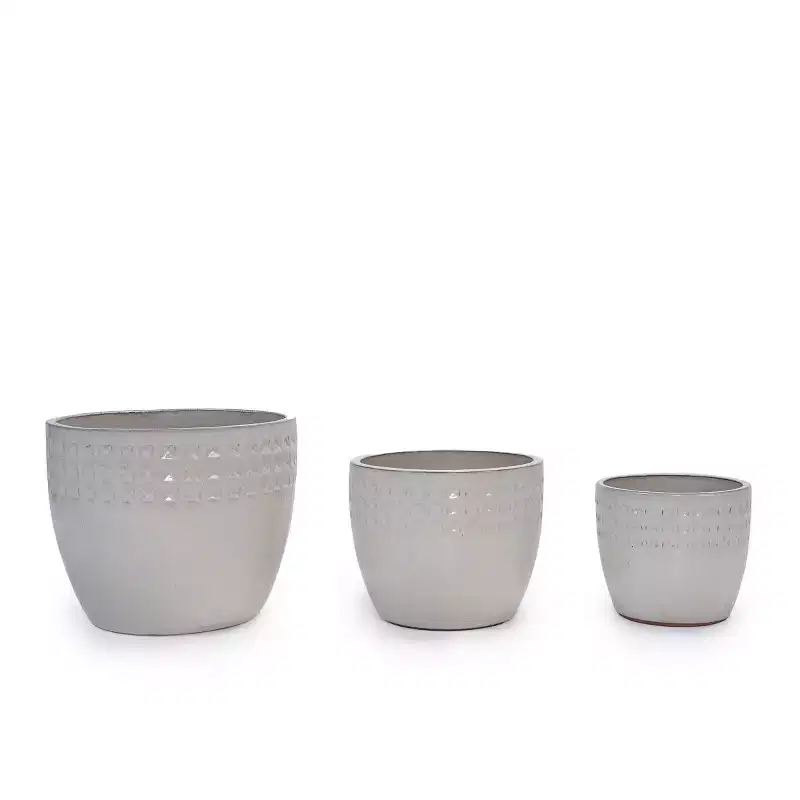 NAYSAYE Planters 3-Piece Modern Ceramic Glossy Flower Pots, Frost-Resistant with Drainage Holes for Indoor, Outdoor, White, 19.7*19.7*17.8
