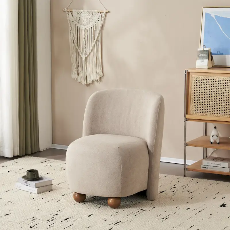 '- Eliana Modern Teddy Fabric Accent Chair with Curved Backrest and Legs
