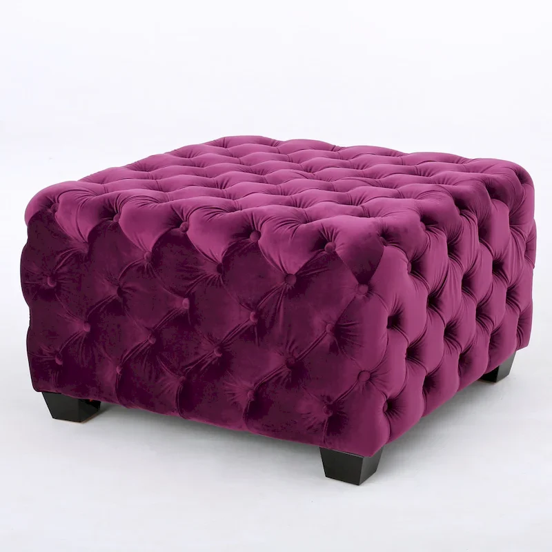 Jaymee Modern Glam Button Tufted Velvet Ottoman