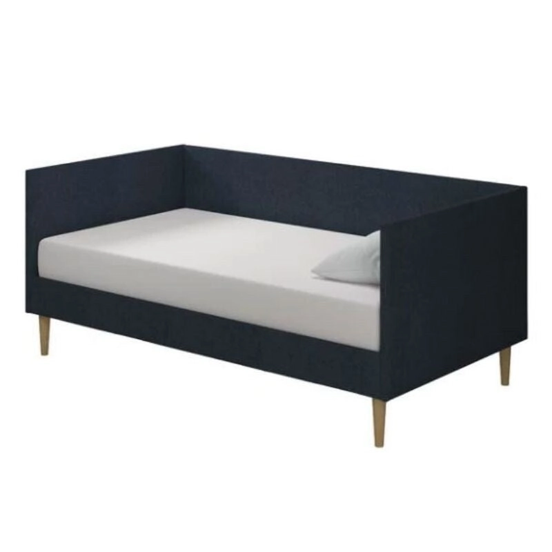 Twin Mid-Century Modern Dark Blue Linen Upholstered Daybed