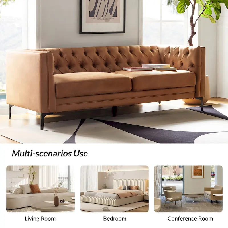 Calymne 84 Classic Square Arms Sofa with Button-Tufted Back by HULALA HOME