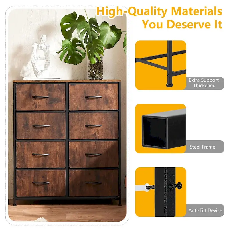 8 Drawer Fabric Chest of Drawers with Wooden Top