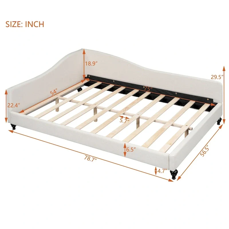 L-Shaped Linen Daybed with Solid Wood Legs