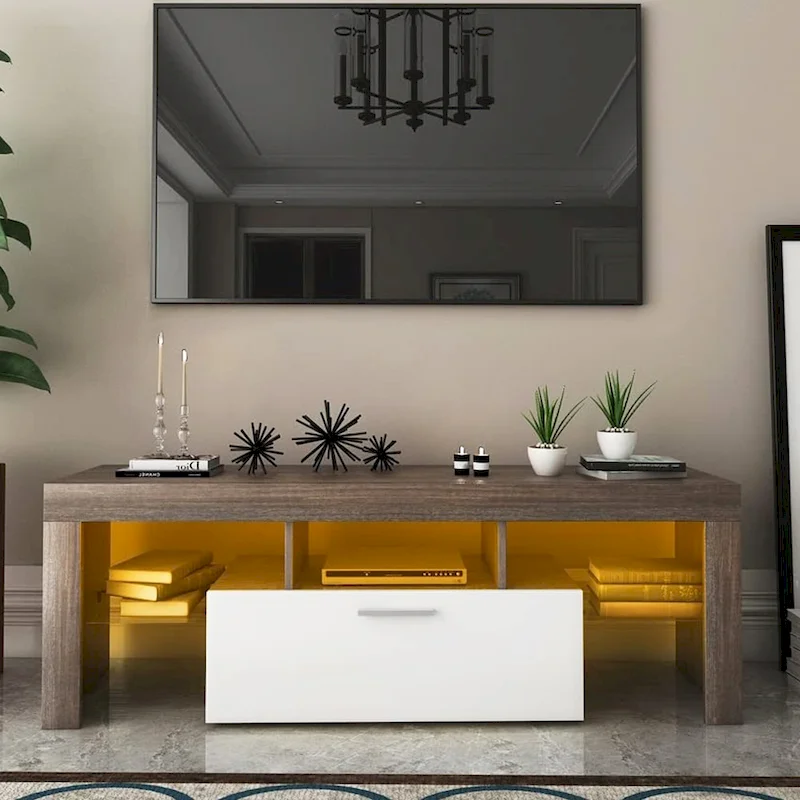 51  Modern LED TV Stand with Cabinet, 20 Minutes Quick Assembly - 51.18inch*13.78inch*17.72inch