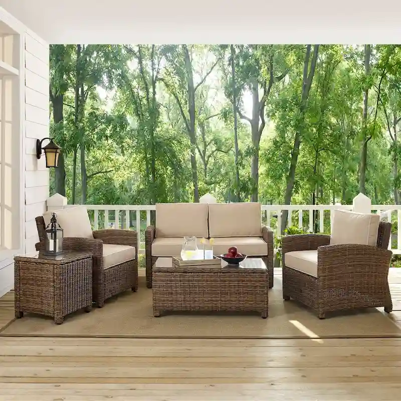 Crosley Bradenton 5-Piece Wicker Outdoor Loveseat Patio Furniture Set - 131.5 