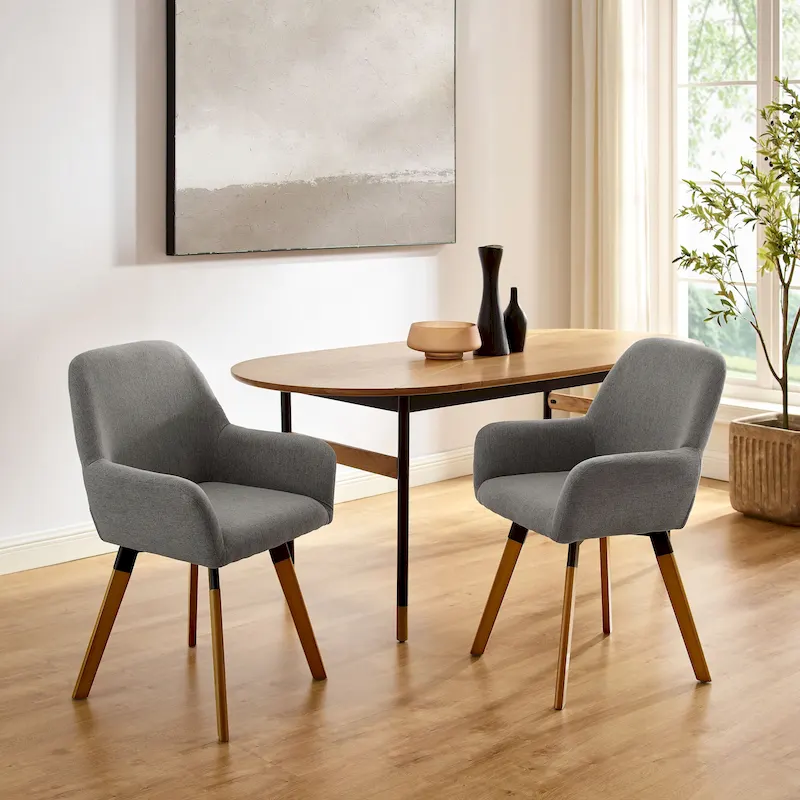 Fabric & Faux Leather 360° Swivel Dining Chair, Set of 2