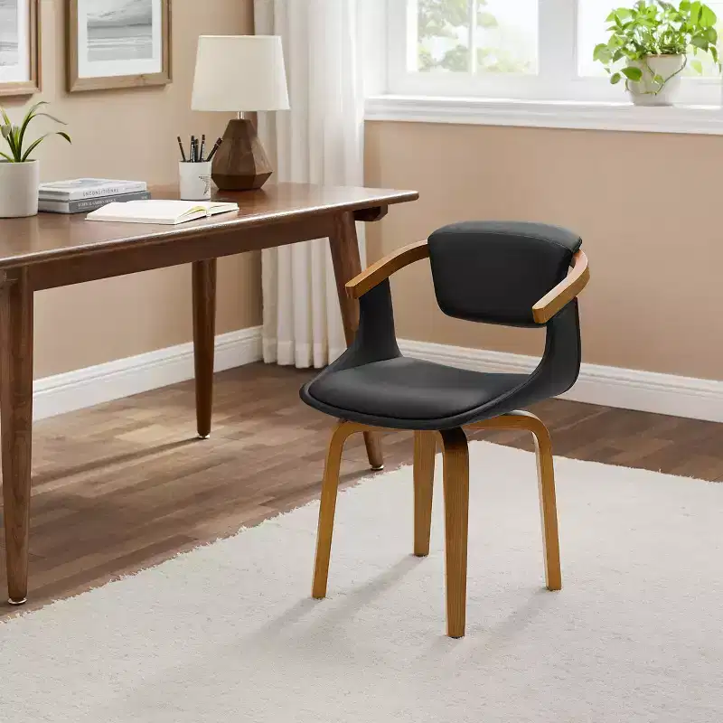 Art Leon Faux Leather Swivel Accent Dining Chair with Wood Arm and Legs