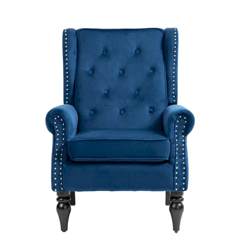 Mid-Century Velvet/Leather Upholstered Tufted Wood Frame Armchair