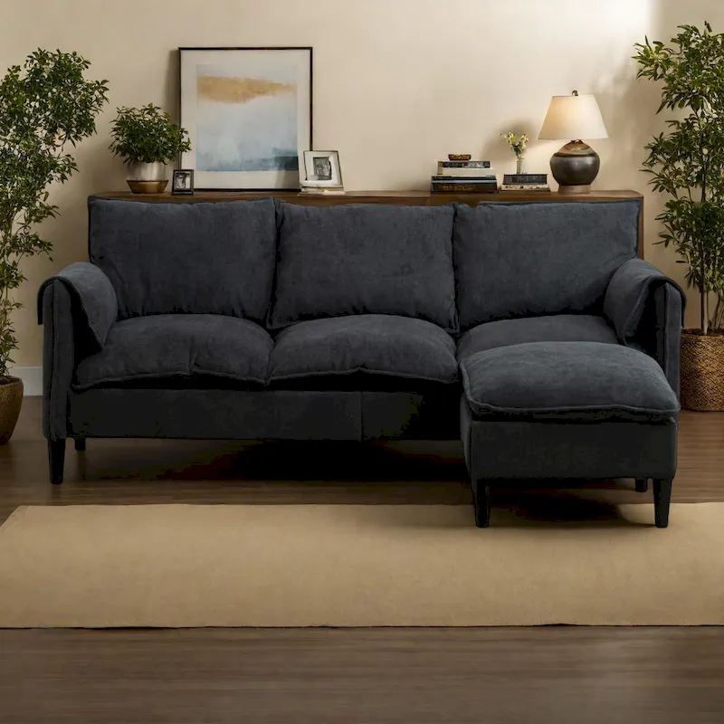 Convertible L-Shaped Sectional Sofa with Storage & Ottoman