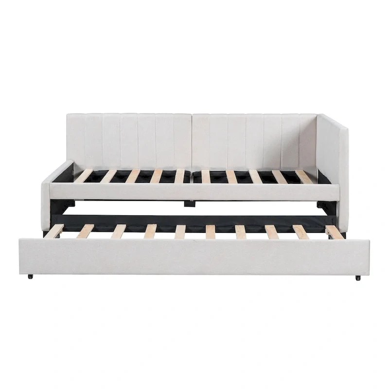 Twin Linen Daybed with Trundle and Semi-Closed Design