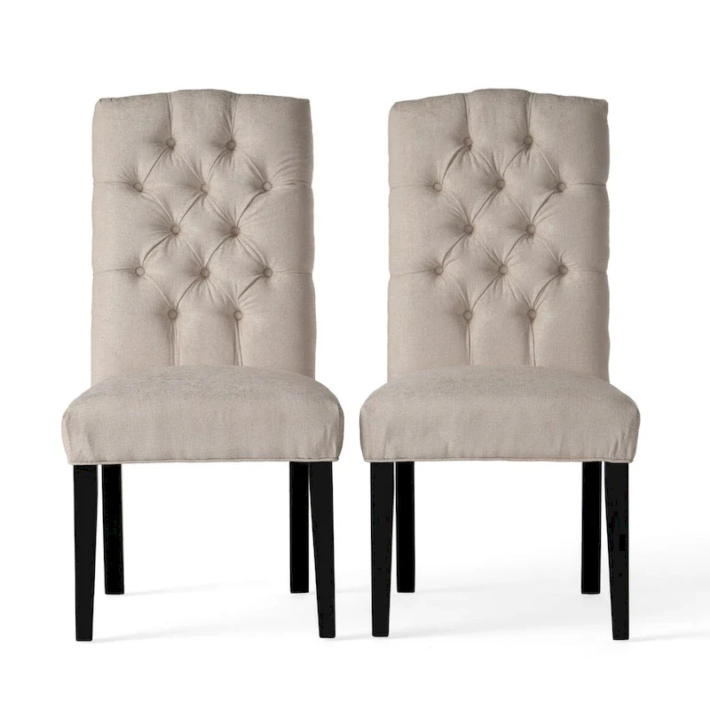 Set of 2 Fabric Upholstered Dining Chairs with Wood Legs
