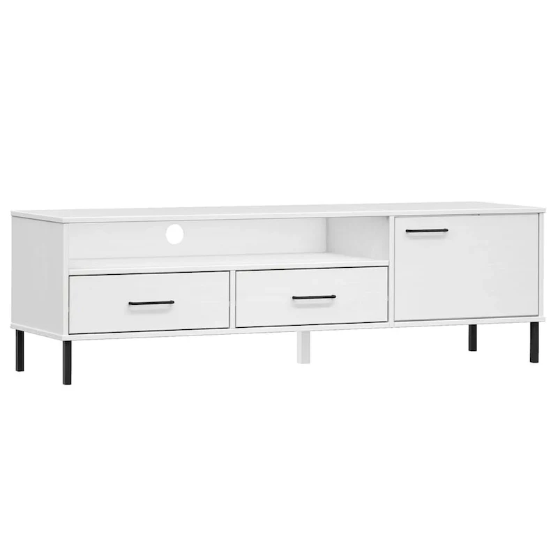 vidaXL TV Stand TV Console TV Console with Metal Legs Solid Wood Pine OSLO - 62.2 x 15.7 x 18.3