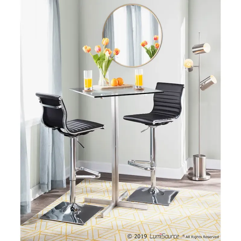 Black / White / Grey Adjustable Swivel Bar Stool, Faux Leather, Single Seat
