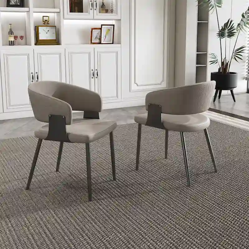 PU Leather Dining Chair with Metal Legs - Ergonomic Armrests, Comfortable Sponge Cushion