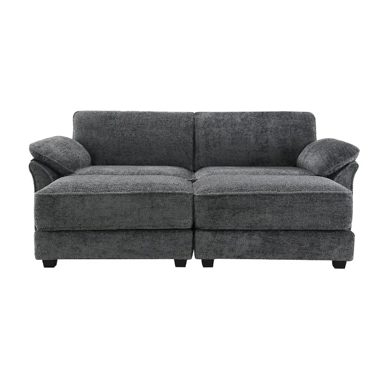 4 Seat Upholstered Free Combination Modular Convertible Sectional Sofa Bed Set, Deep-Seat,Ottoman,Grey