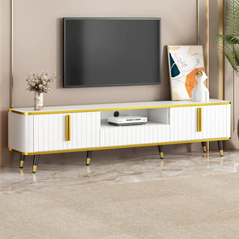 White+Gold & Gold+Black Modern TV Stand with Cabinets & Drawer, Fits TVs up to 85