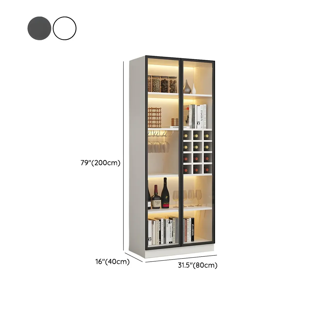 Lighting Modern Freestanding Black Wooden Wine Cabinet
