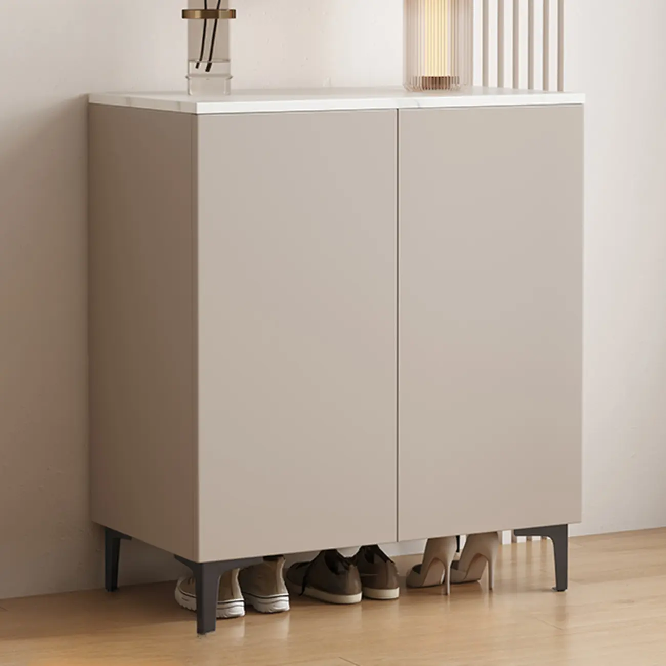 5-Tier Compact Modern Off-White Entryway Shoe Cabinet