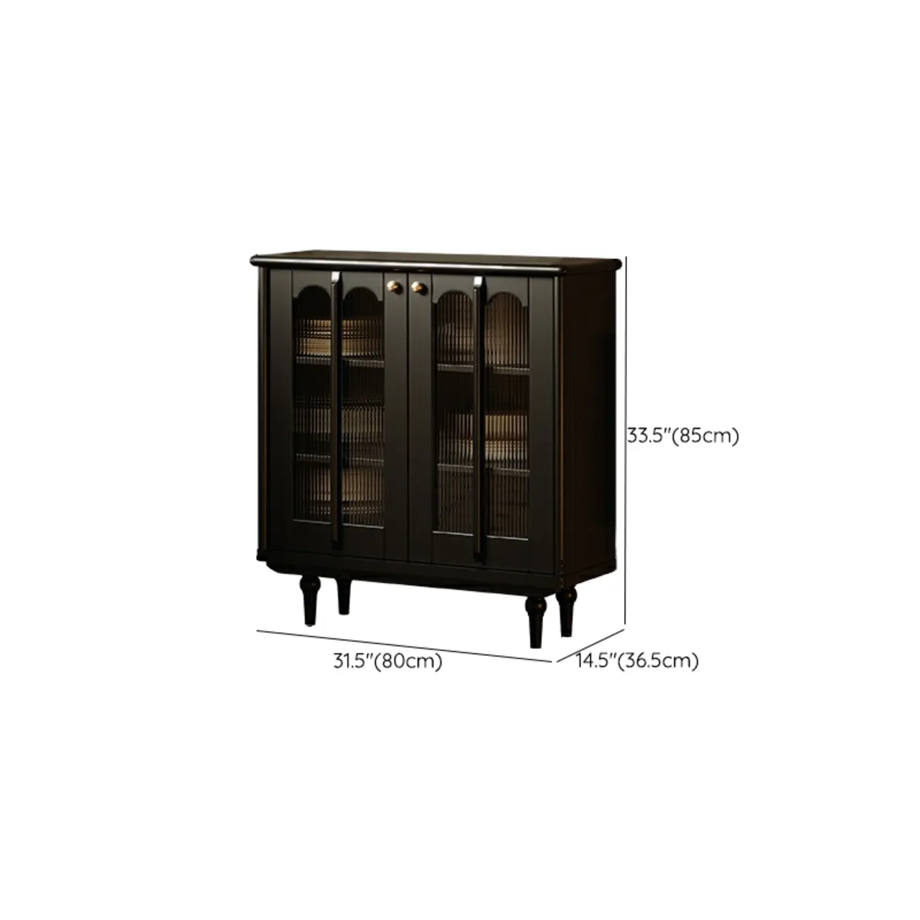 Medieval Style Black Wooden Buffet Table with Shelves