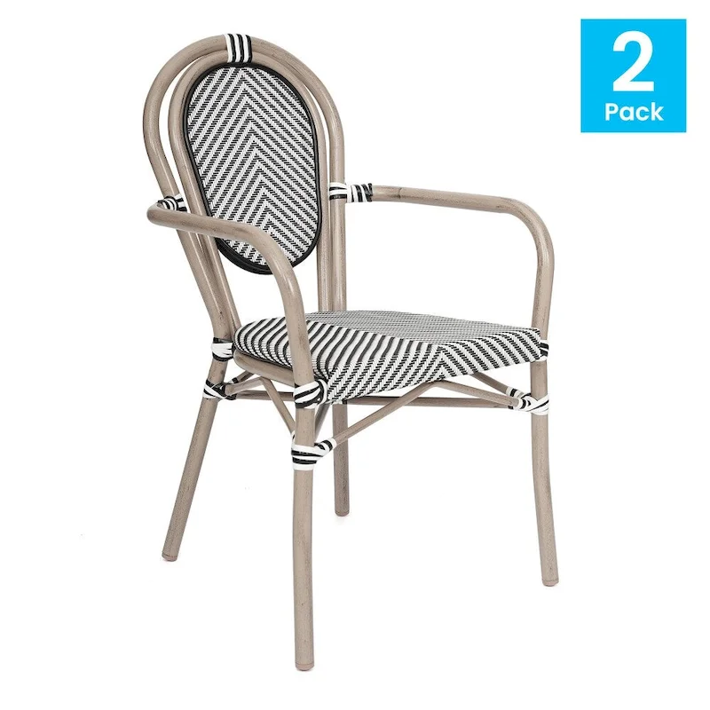2 Pack All-Weather Commercial Paris Chairs with Arms and metal Frames - N/A