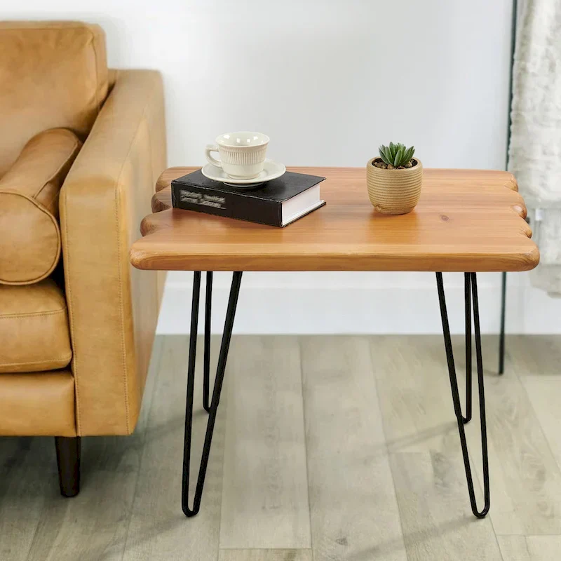Live Edge Coffee Table - Cedar Wood - Black Hairpin Legs