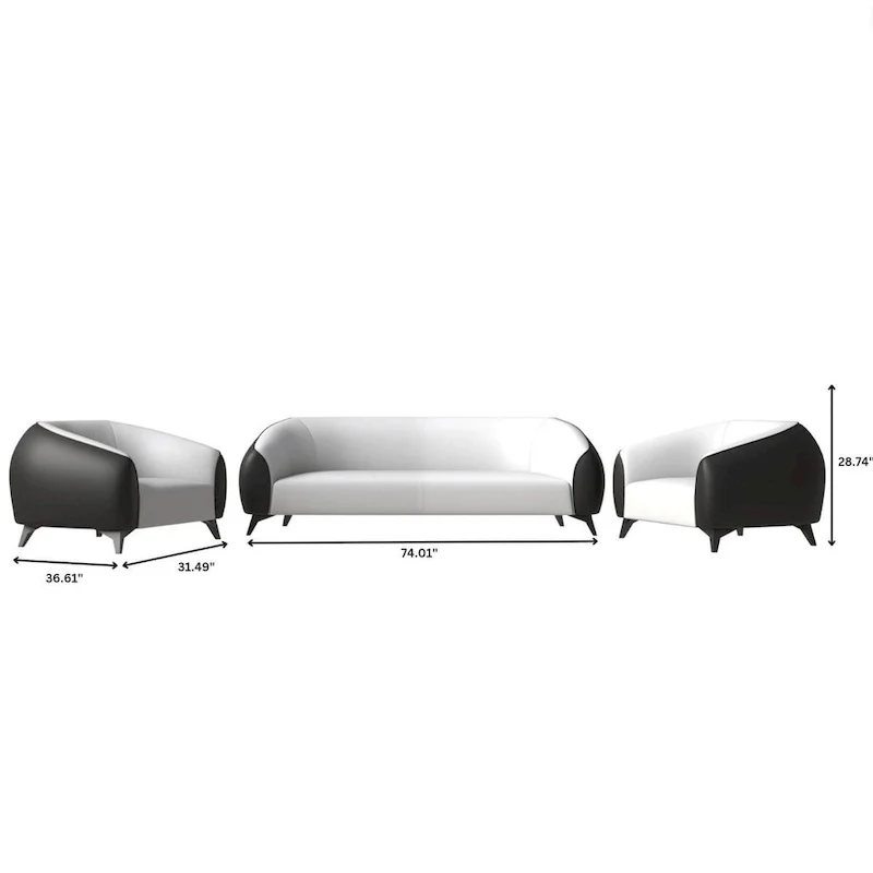 3-Piece Modern Sofa Set with Vegan Leather, Solid Wood Frame, Steel Legs, Foam Cushions for Living Room