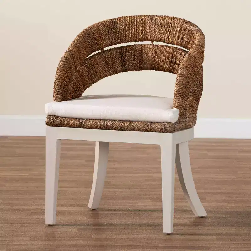 bali & pari Ubud Seagrass and Mahogany Wood Dining Chair Natural Seagrass