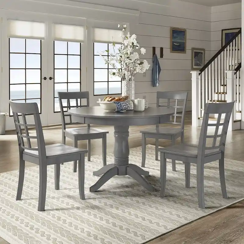 Wilmington II Round Pedestal Base Antique Grey 5-Piece Dining Set by