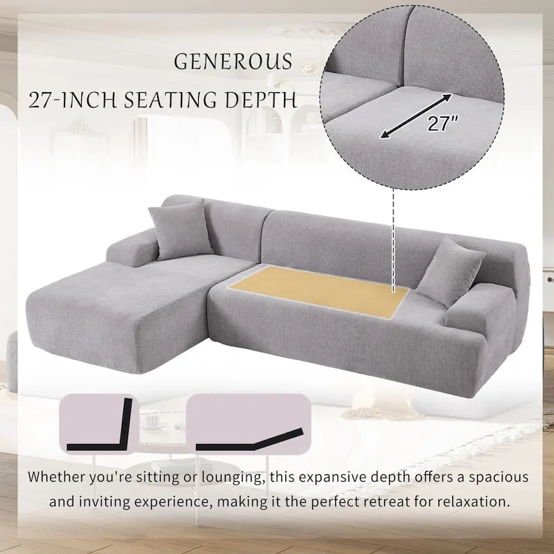 111 Polyester L-Shape Modular Sectional Sofa with High-Density Foam, 27 Deep Seat and Anti-Wrinkle Chenille Fabric