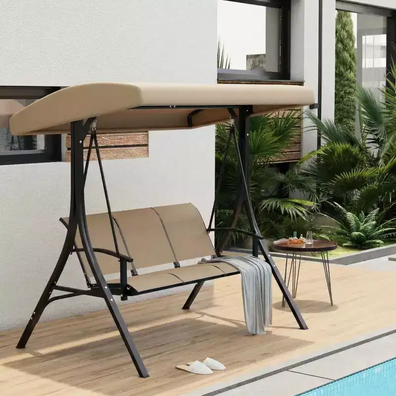 3-Seater Outdoor Porch Swing Chair with Adjustable Canopy, Heavy-Duty Steel Frame, 600 Lb Capacity, Weatherproof Cushions for Patio, Garden